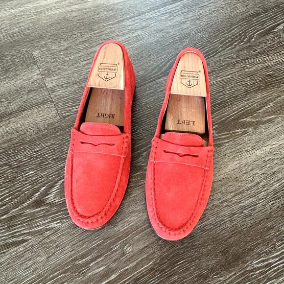 EUC J.Crew James Suede Loafers Soft Fuchsia Size 8 Italy Made Leather Red Shoe - Picture 14 of 16